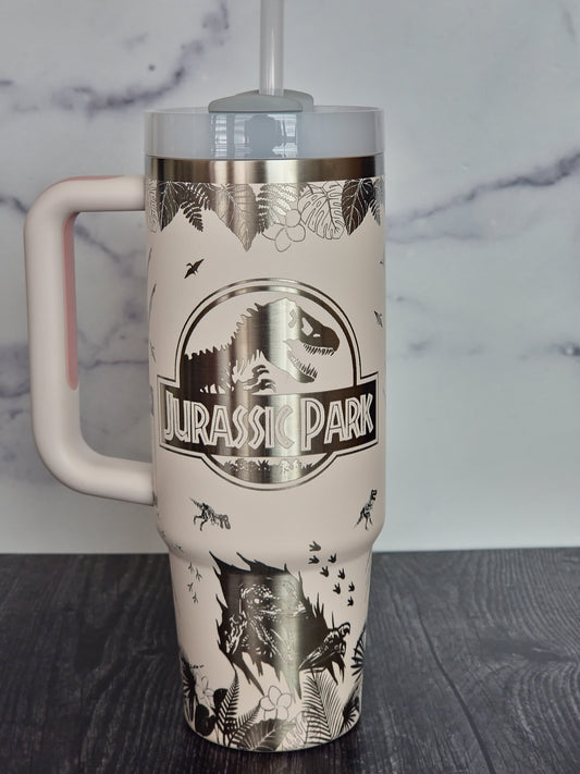 Jurassic Park Stanley 40 Oz Quencher 2.0 | Raptors Dinosaurs | Full wrap engraved Stanley | Quencher 2.0 Water Bottle| Gift for her