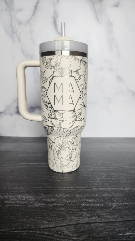 Mama floral Engraved Tumbler 40 Oz Quencher