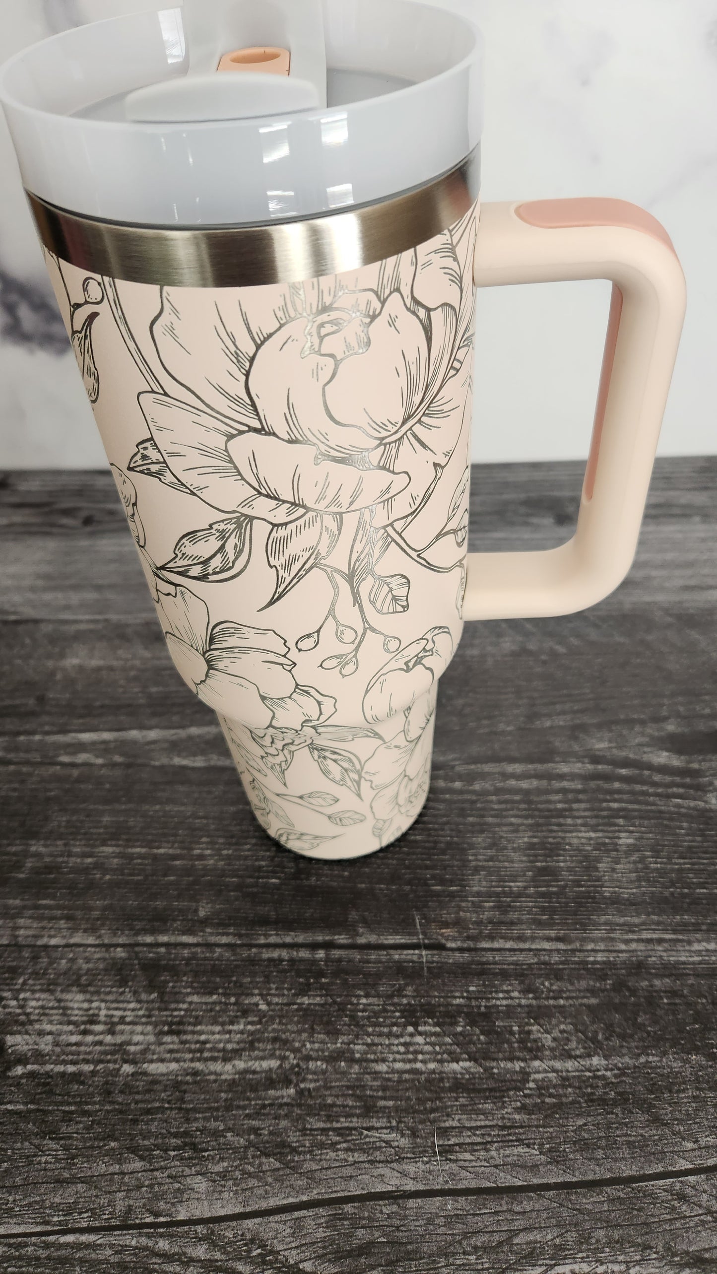Peony Engraved Tumbler 40 Oz Quencher